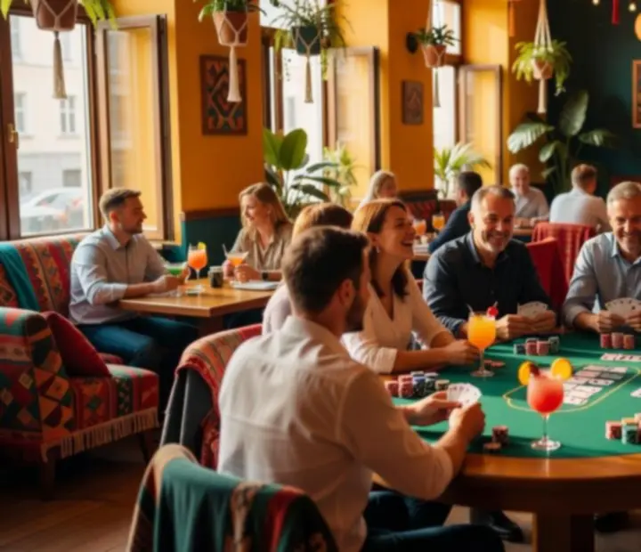 Koláž fotografií z barevných akcí, večeří a pokerových večerů