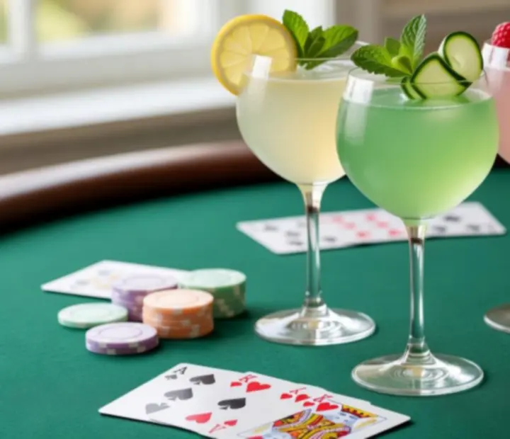 Barevné koktejly servírované během pokerového večera