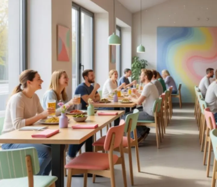 Barevný interiér restaurace s veselou atmosférou